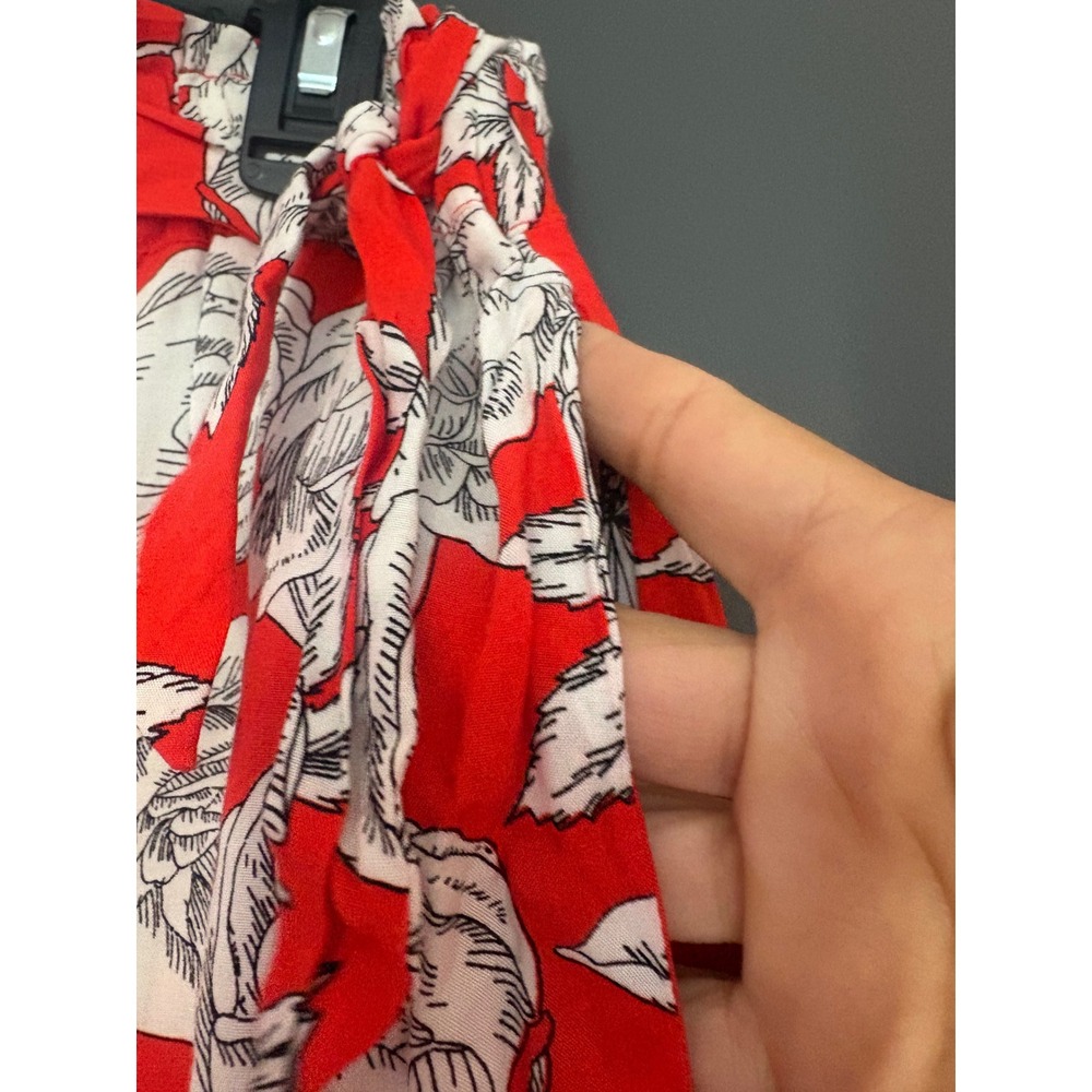 Jaase Red Floral Rose Print Paperbag Waist Rayon Straight Leg‎ Pants Womens M - Picture 4 of 6